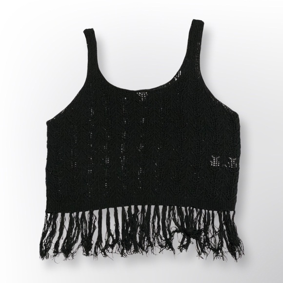 Garage Cropped Crochet Tank Top, Black, XS-S - Picture 1 of 5